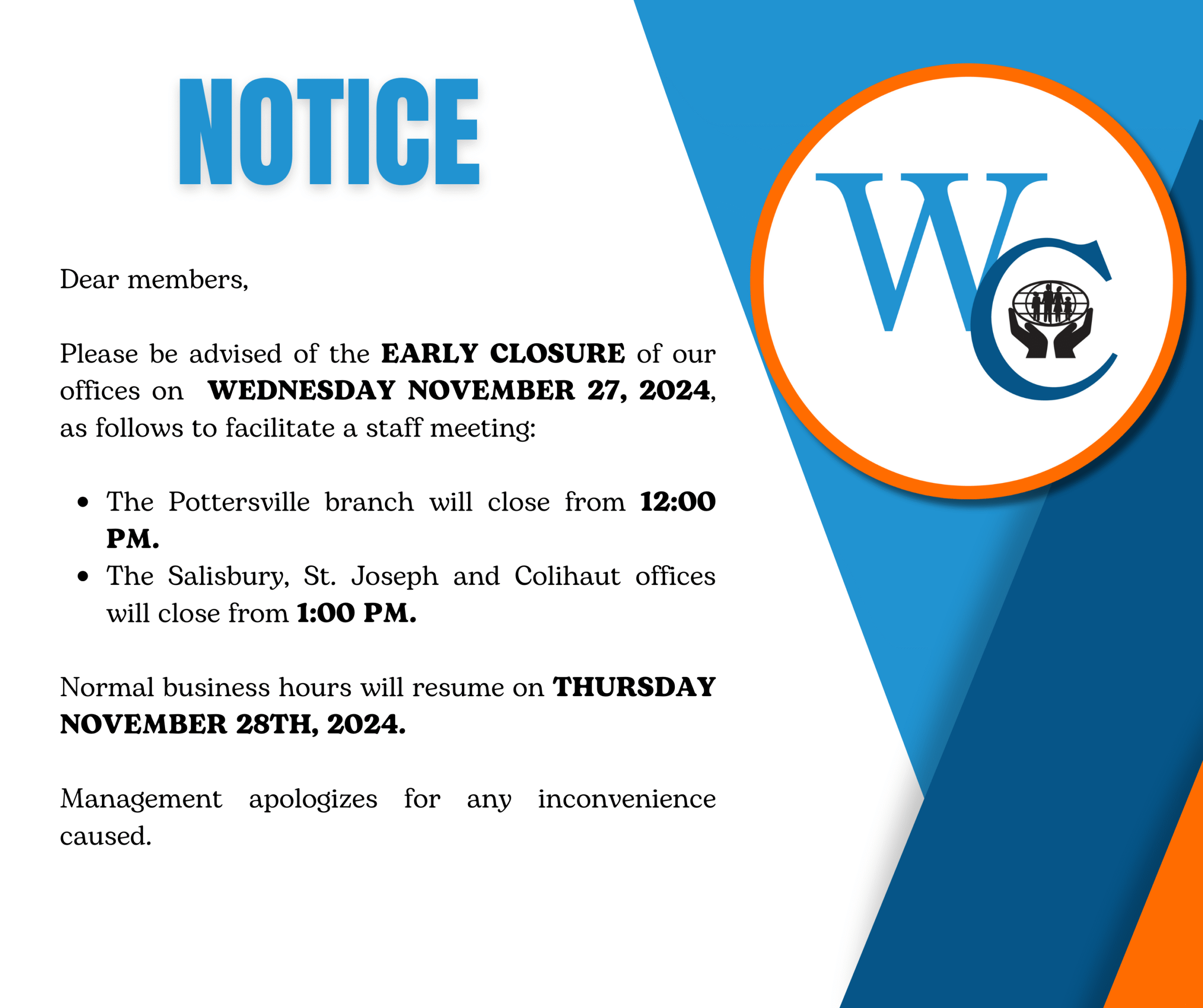 Notice of Early Closure